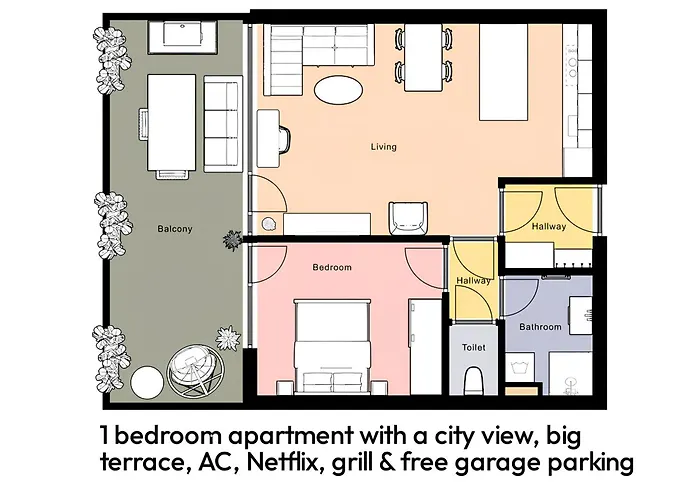 아파트 Fully Equipped With Terraces, Free Garage Parking, Netflix & Ac - By Cz *